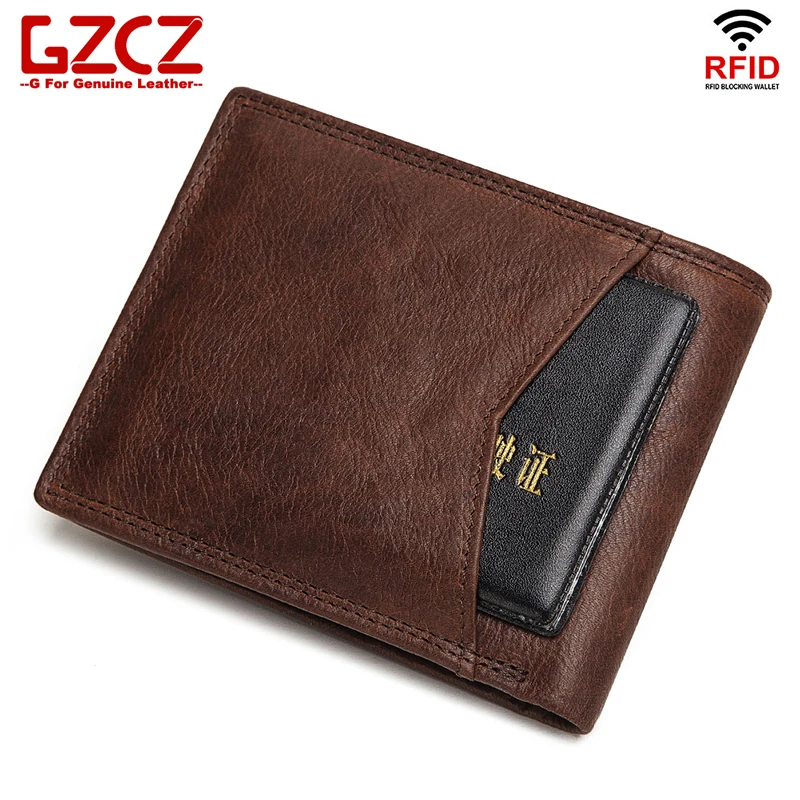 GZCZ Rfid Тонкий мужской кошелек из натуральной кожи портмоне Crazy Horse Portomonee держатель для карт мужские маленькие кошельки carteira masculina