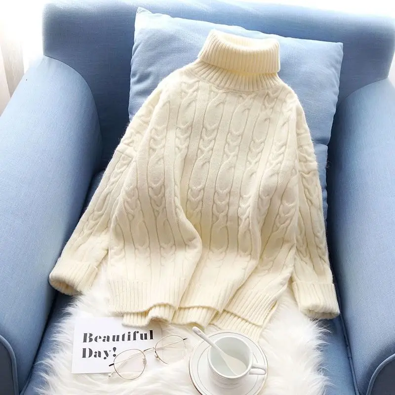 

2022 Autumn Winter Fashion High Neck Sweater Women Loose Outer Short Sweater Sweater Sweater Thickened Lazy Style New Pullover