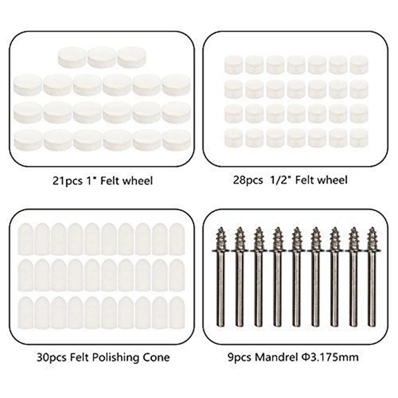 88 шт. шерстяные войлочные полировальные круги Buff Pad с оправкой для всех