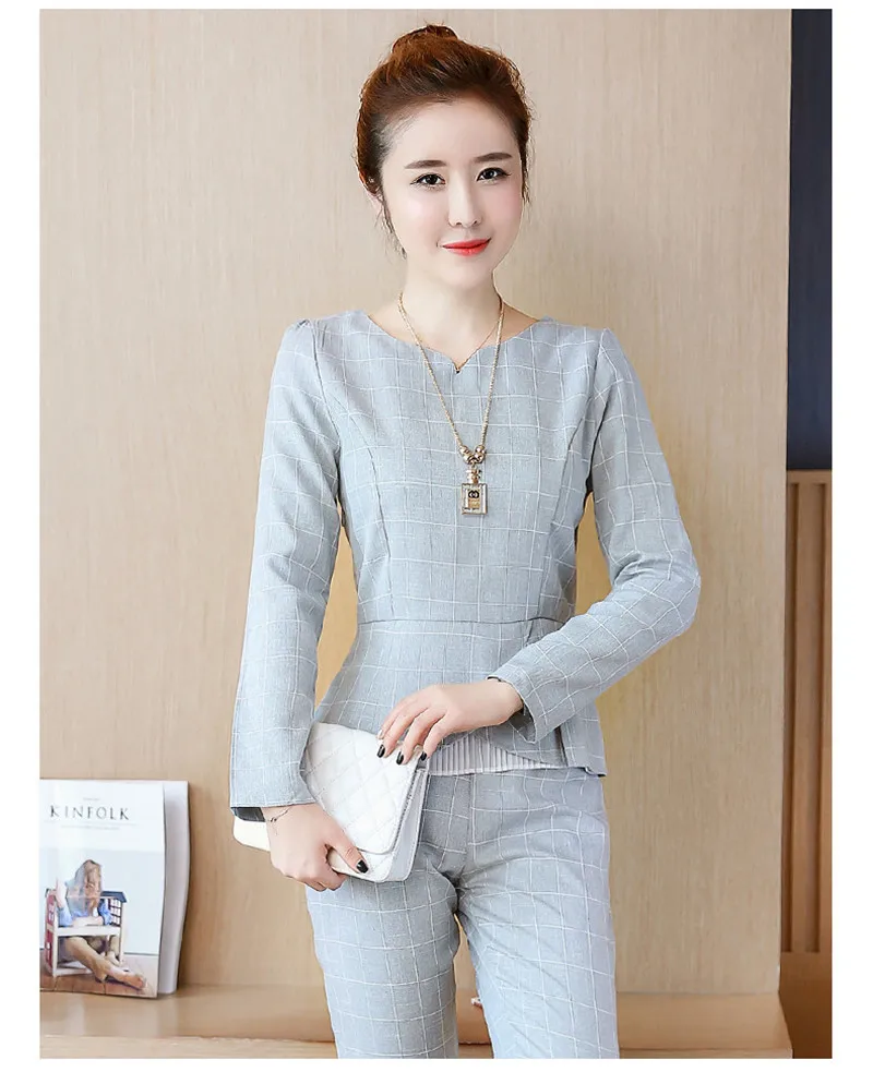 2020 Women Fashion Suits Autumn Elegant Vestidos Bussiness OL Two Piece Shirt and Ankle Length Pants Sets Tracksuit |