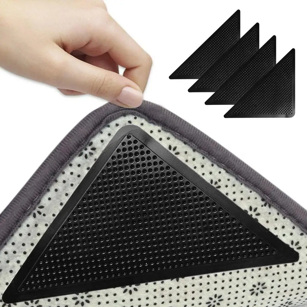 

4PCS/lot Triangle Reusable Anti-skid Rubber Mat Non Slip Patch Mat Washable Rug Gripper Stopper Tape Sticker Black Corners Pad