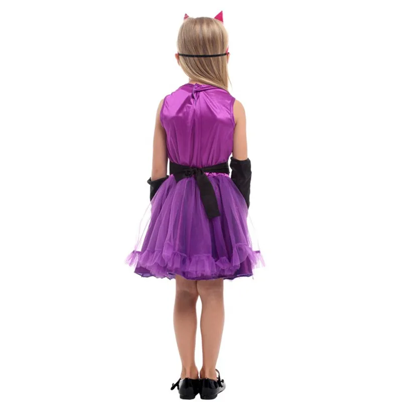 

M-XL Purple Kids Children Bat Cat Cosplay Girls Halloween Animal Costumes Carnival Purim Parade Stage Show Role Play Party Dress