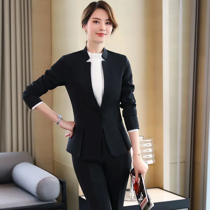IZICFLY New Autumn Winter Wine Red Women Suits With Trouser Office Uniform Style Business Ladies Work Wear Pants And Blazer Set