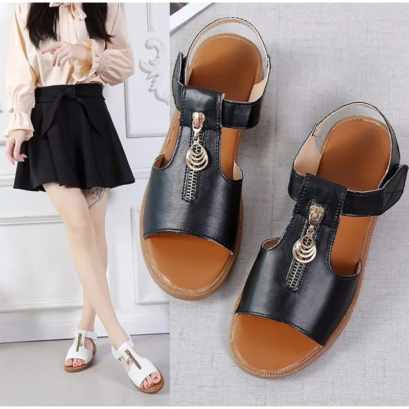 Сандалии женские из искусственной кожи на липучке босоножки низком каблуке