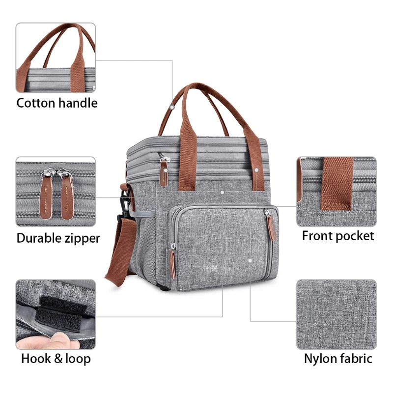 

Double-deck Cooler Bag Portable Picnic Ice Pack Food Thermo Bag Car Refrigerator Shoulder Bags Large Capacity Insulated J2HB