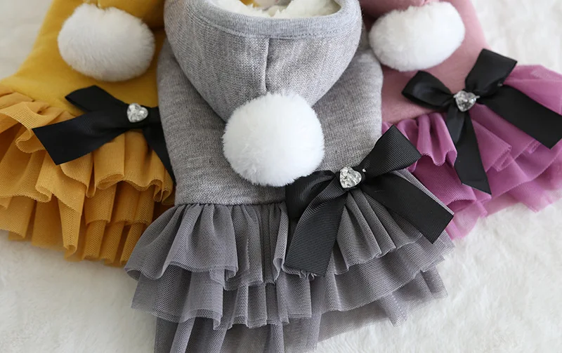 Кружевная Одежда для собак с шариками и бантом зимнее теплое платье собаки