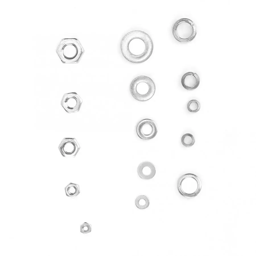 Плоская шайба 750 шт./лот + эластичная набор гаек инструменты из нержавеющей стали