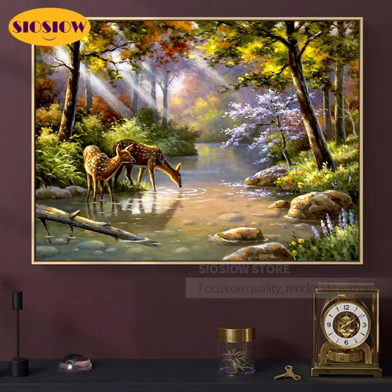 Алмазная 5d картина сделай сам пейзаж оленя с озерами полноразмерная Мозаика из
