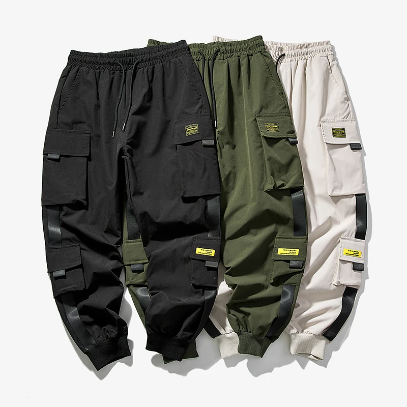

2020 New Hip Hop Joggers Cargo Pants Men Harem Pants Multi-Pocket Ribbons Man Sweatpants Streetwear Casual Mens Pants XS-5XL