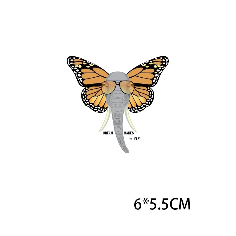 

Creative butterfly elephant combination Heat Transfer Patches Iron On For Clothes T-Shirt Transfer Sticker Thermal Applique