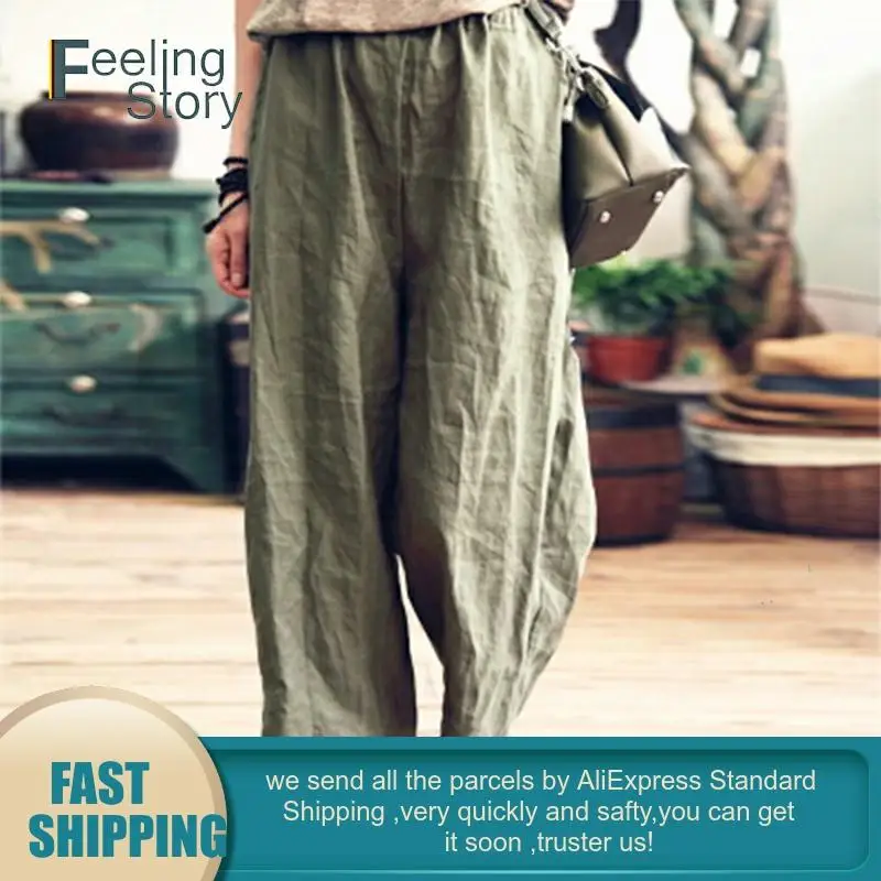Женские широкие шаровары размера плюс 5XL 6XL женские летние брюки из хлопка и льна