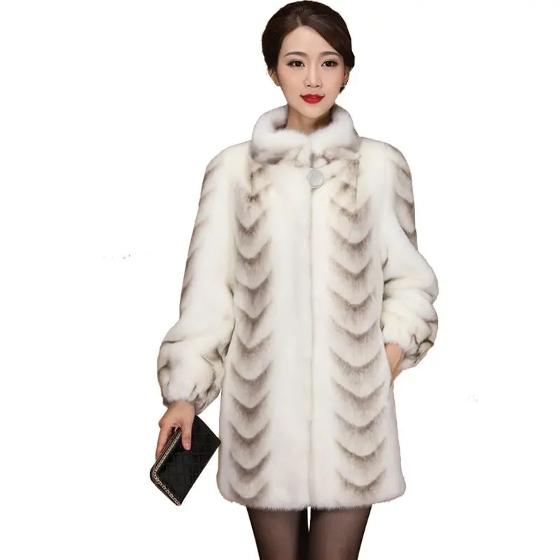 

2021 женские элегантные лоскутные меховые пальто из норки, женское меховое пальто с воротником-стойкой, Женское зимнее теплое пальто из плотного меха