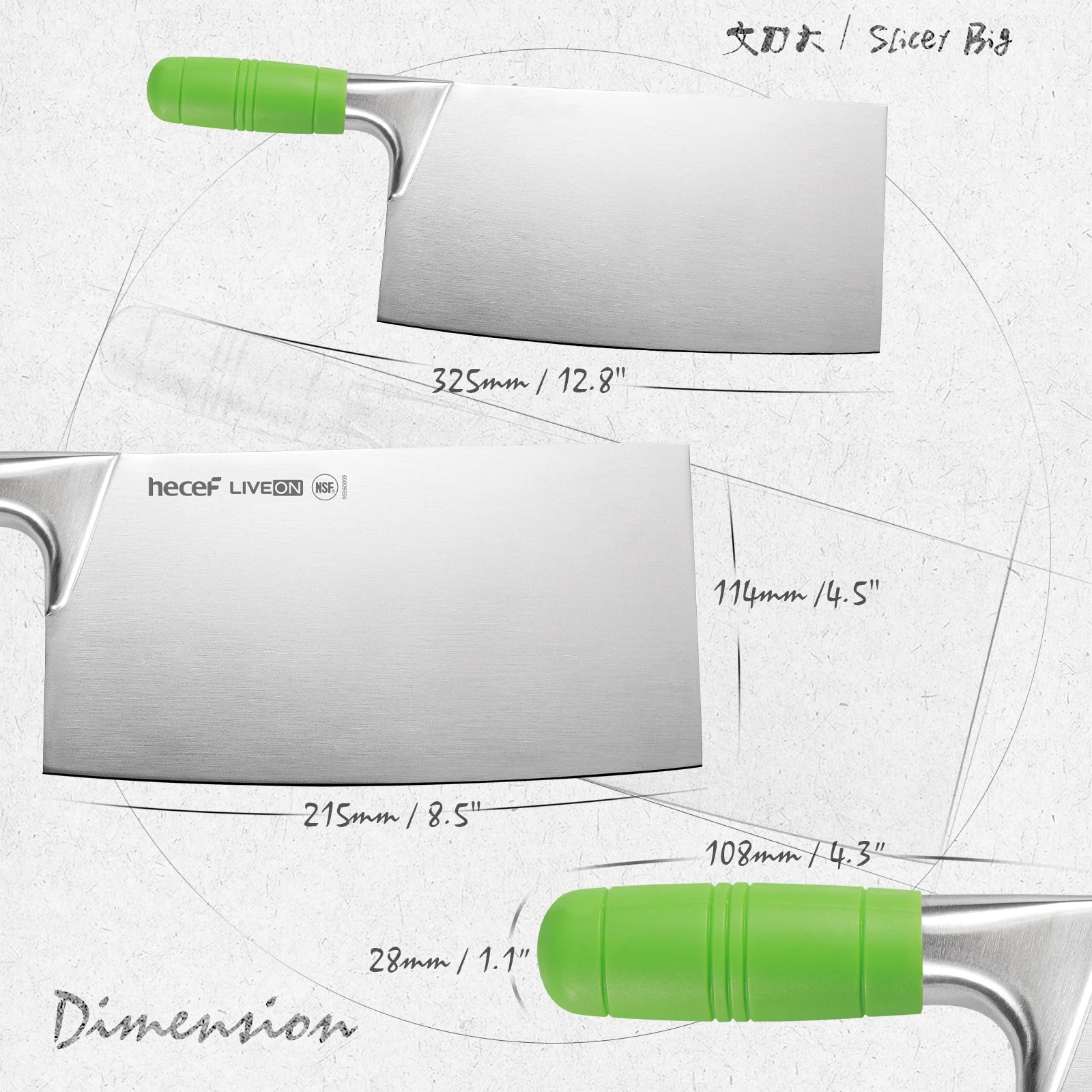 

hecef Kitchen Slicer, Large Asian Kitchen Knife with German Steel Blade & Ergonomic Handle,Perfect Kitchen Knife for Home and Re