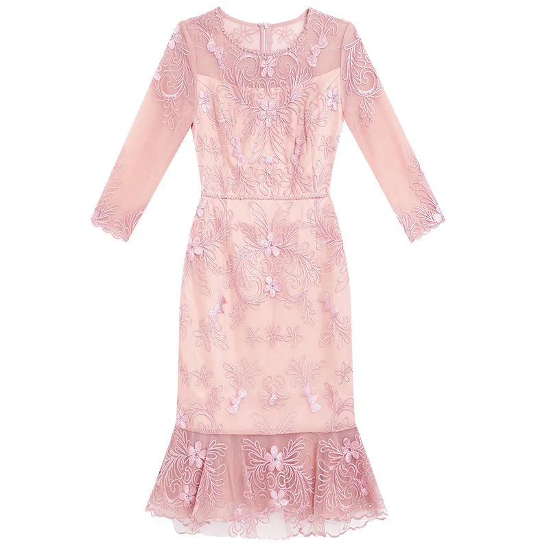 

Dress Vestidos XXXL De Festa 2021 Spring Summer Party Cocktail Women Luxurious Embroidery Beading Deco Sexy Mermaid Dress Pink