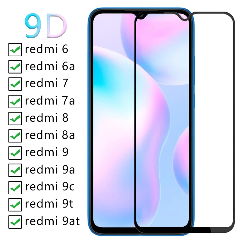 

9d tempered glass screen protector on redmi 9at 9a 9c nfc 9t 9 8a 8 7a 7 6a 6 a case cover protective phone coque bag for xiaomi