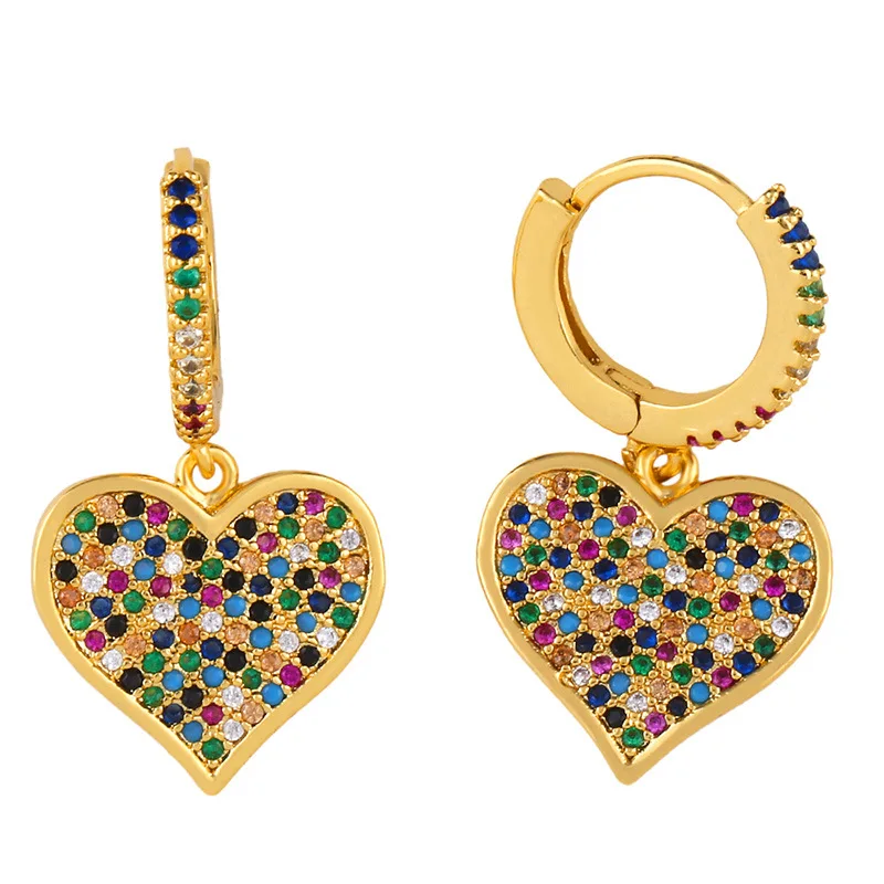 

Fashion Small Hoop with CZ Drop Earring for Women Gold Color Snake Shell Heart Rainbow Zirconia Earrings Charm Jewelry Gift