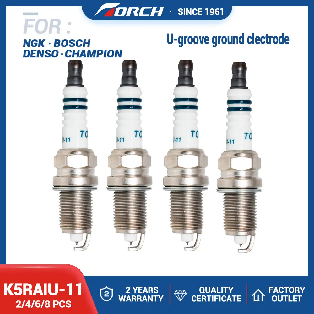 

2-8PCS Iridium Spark Plug Torch K5RAIU-11 Replace for HYUNDAI/KIA 18829-11050 0F287-18110 TOYOTA 90098-66066 CHAMPION RC12MCC4