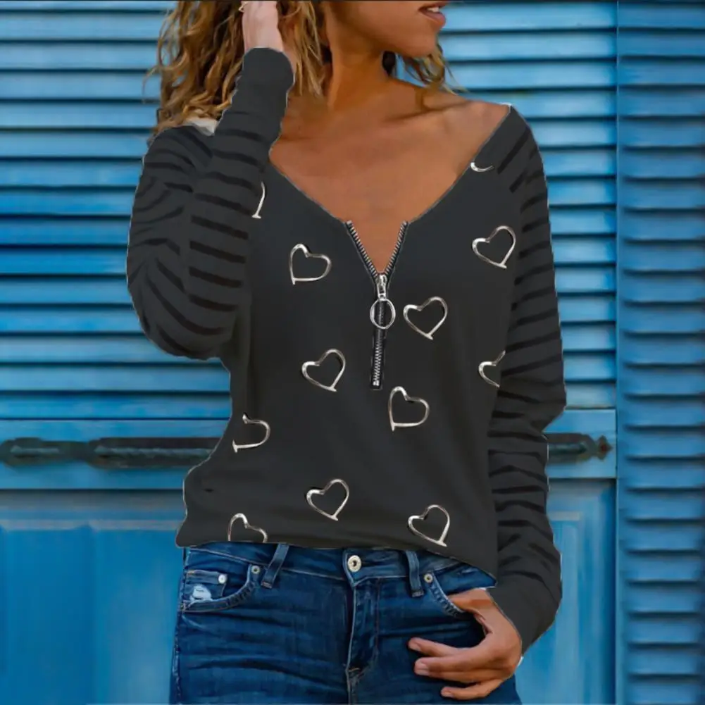 

Elegant V Neck Long Sleeve Blouse shirt Woman Love Heart shirt Print Casual Shirts 2021 Spring Fashion Streetwear Women Pullover