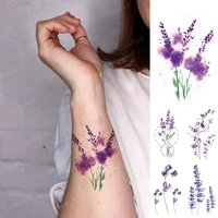 waterproof temporary tattoo sticker purple lavender linear flower butterfly wing tatoo arm shoulder fake tatto man woman child