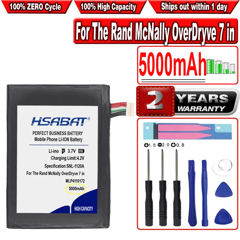 Аккумулятор HSABAT 5000 мАч MLP4110172 для Rand McNally OverDryve 7 дюймов. Подключенный