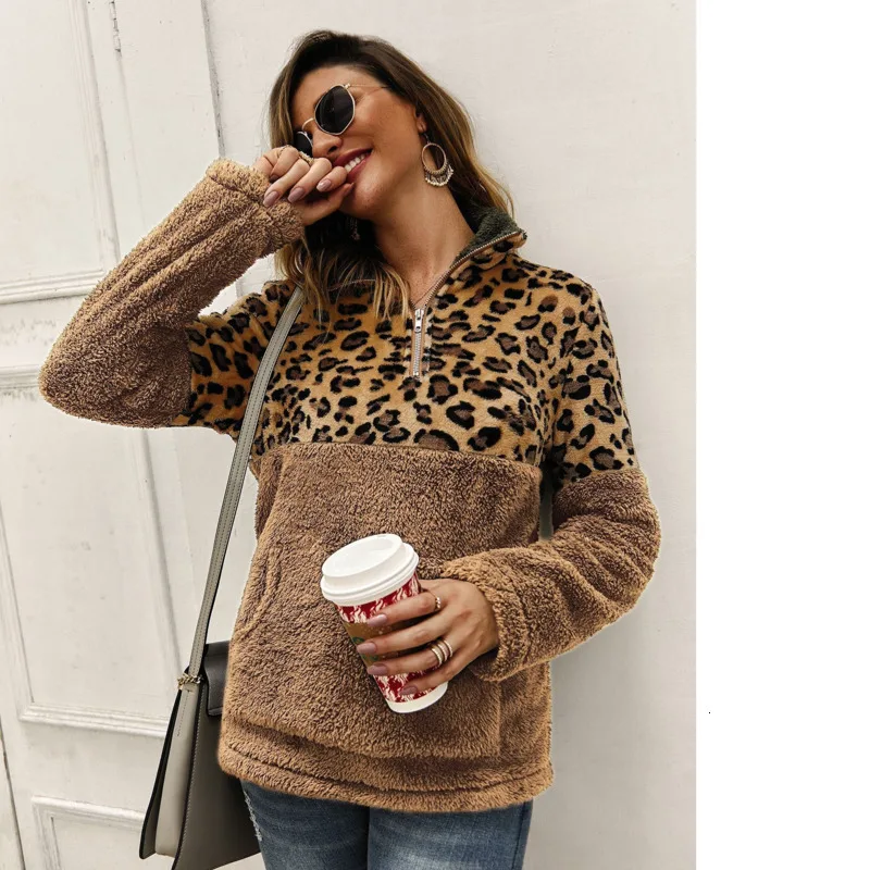 

Leopard Print Patchwork Women Long Sleeve Zipper Hoodies Autumn Winter Casual Sweatshirt European Style Sudaderas Mujer EZ*