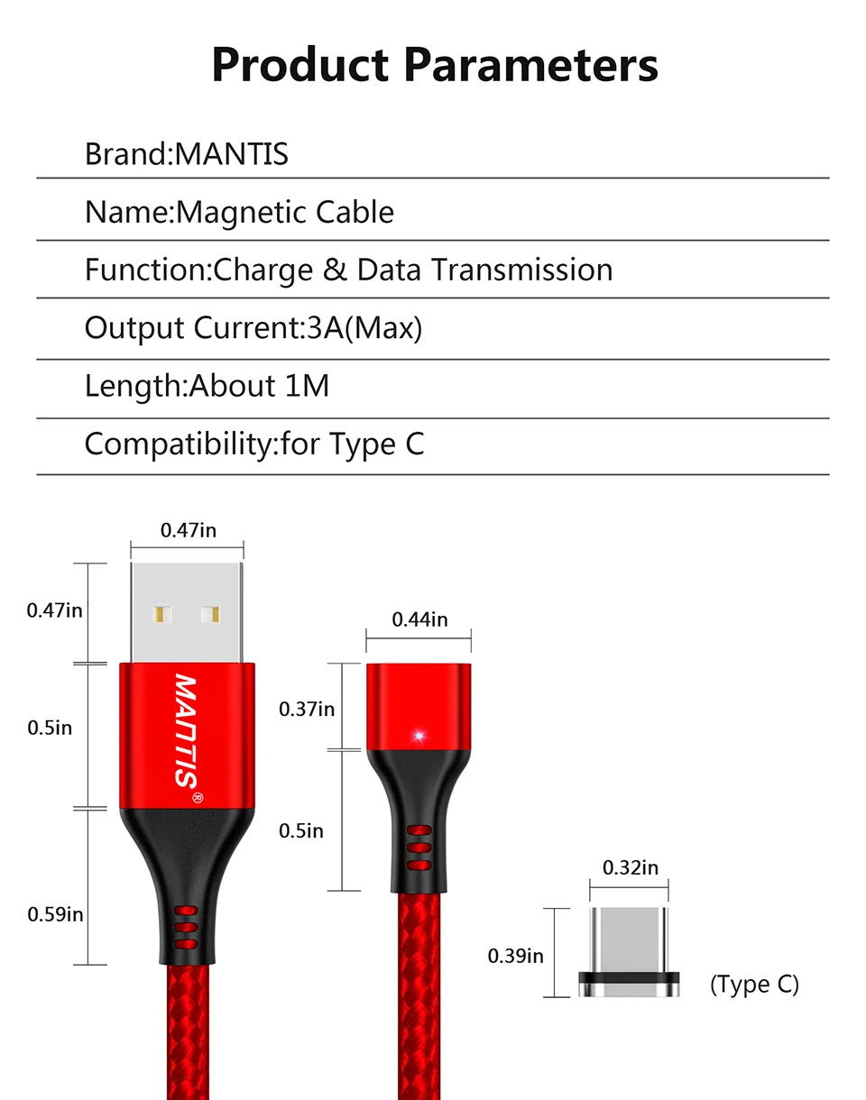 MANTIS Quick Charge 3,0 Магнитный кабель USB C type C кабель для samsung huawei Xiaomi OnePlus Быстрая зарядка Andriod телефонные кабели