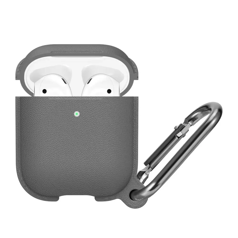 Gray Стиль Litchi Мягкий силиконовый чехол для Airpods 1 2 чехол противоударный полный защитный чехол для Airpods чехол с крючком - Цвет: Gray