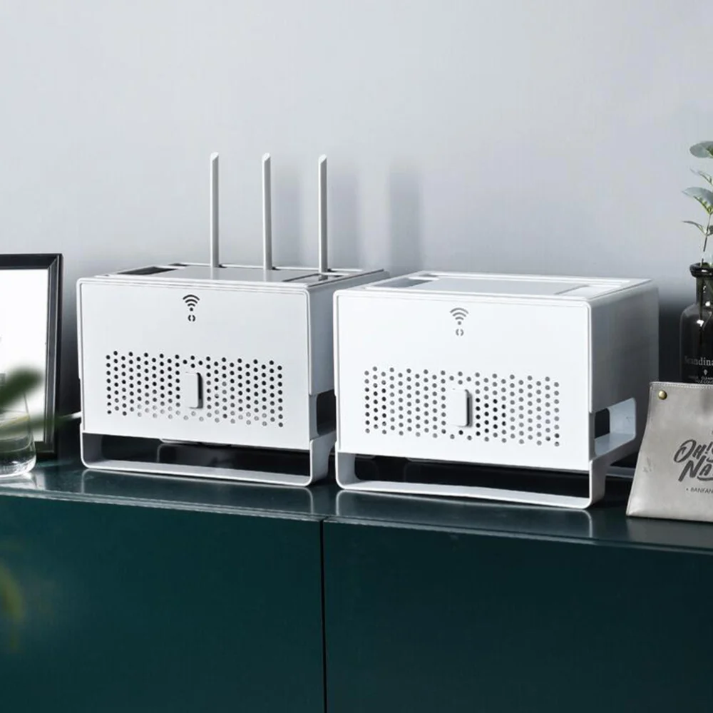 

1pc ABS Double Layer Hollow Router Container Desktop Detachable Network Cable Management Storage Box for Home (White)