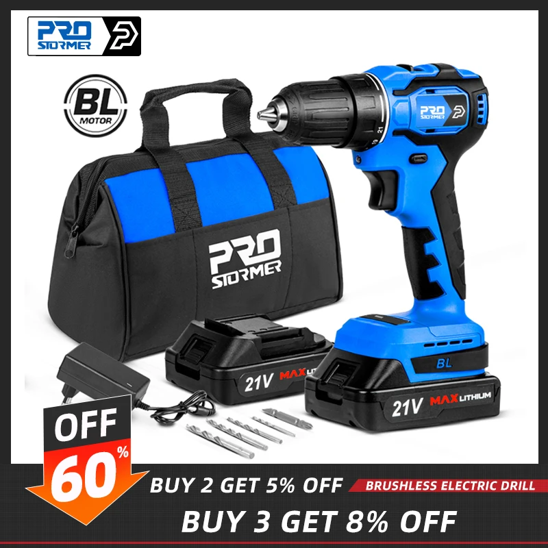 

21V Brushless Drill 40NM Mini Electric Driver Screwdriver 2.0Ah Battery Cordless Drill DIY Woodworking Power Tools by PROSTORMER