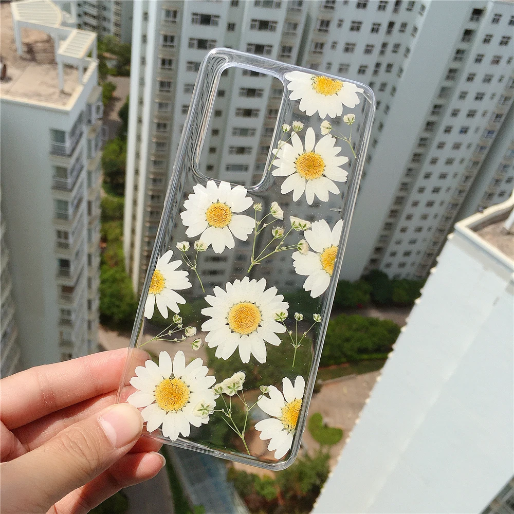 Pressed Dry Real Flowers Case for Galaxy S21 S20+,Soft Clear Flexible TPU Girls Floral Back Cover for S22,Note20Ultra A72 A52 5G