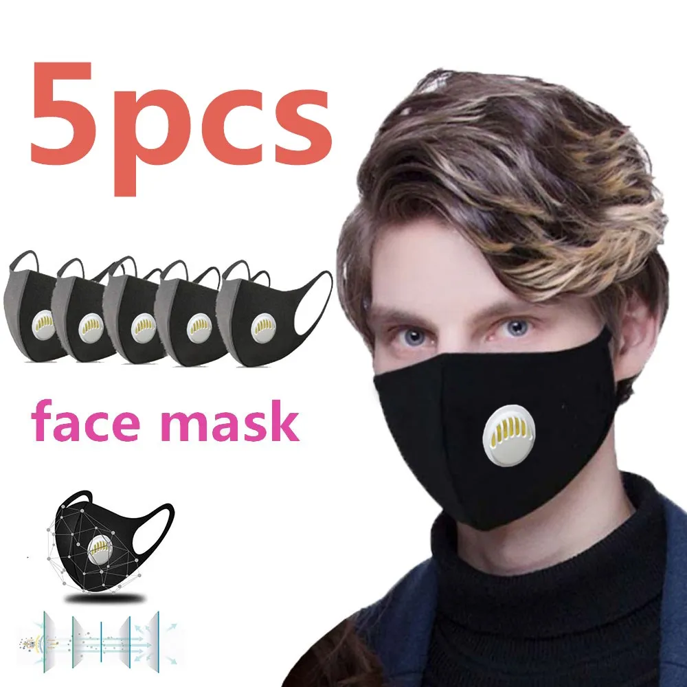 

5Pcs Washable Earloop Face Breathing Mask Cycling Anti Dust Environmental Mouth Mask Respirator Fashion Black Respirator Mask