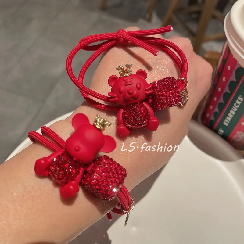 

Korean Version of Lucky Red Cartoon Head Rope High Elastic Hair Tie Girl Tying Hair Tiger Little Bear Cute Hair Accessories