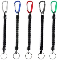 spiral stretch keychain elastic spring rope key ring metal carabiner for outdoor anti lost phone spring key cord clasp hook
