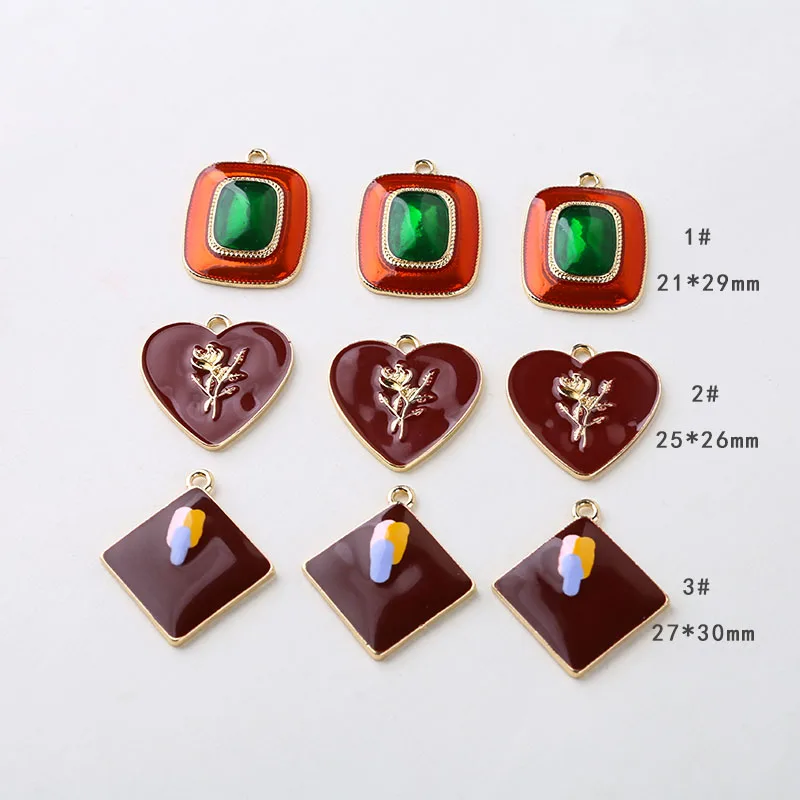 

4pcs Korean Fashion Elegant Earrings For Women retro rose love painted geometry pendant earring material DIY jewelry accessories