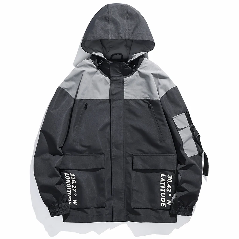 

Streetwear Casual Men Jacket Coat Hooded Windbreaker Mens Bomber Jacket 2020 Spring Ribbons Pockets Male Outwear