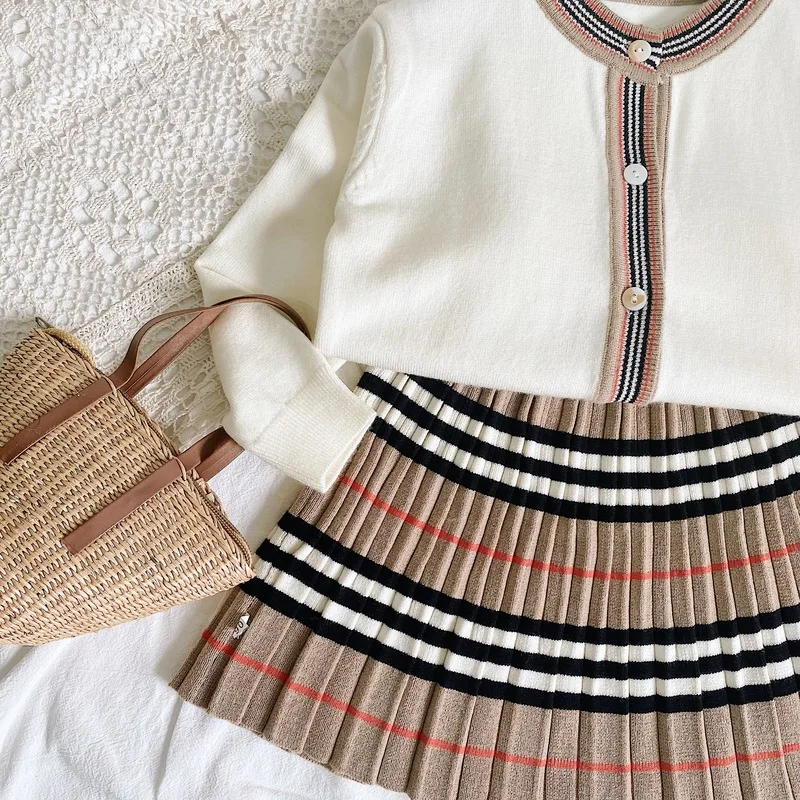 Осенне-зимние комплекты одежды для маленьких девочек 2 шт. кардиганы + юбки в