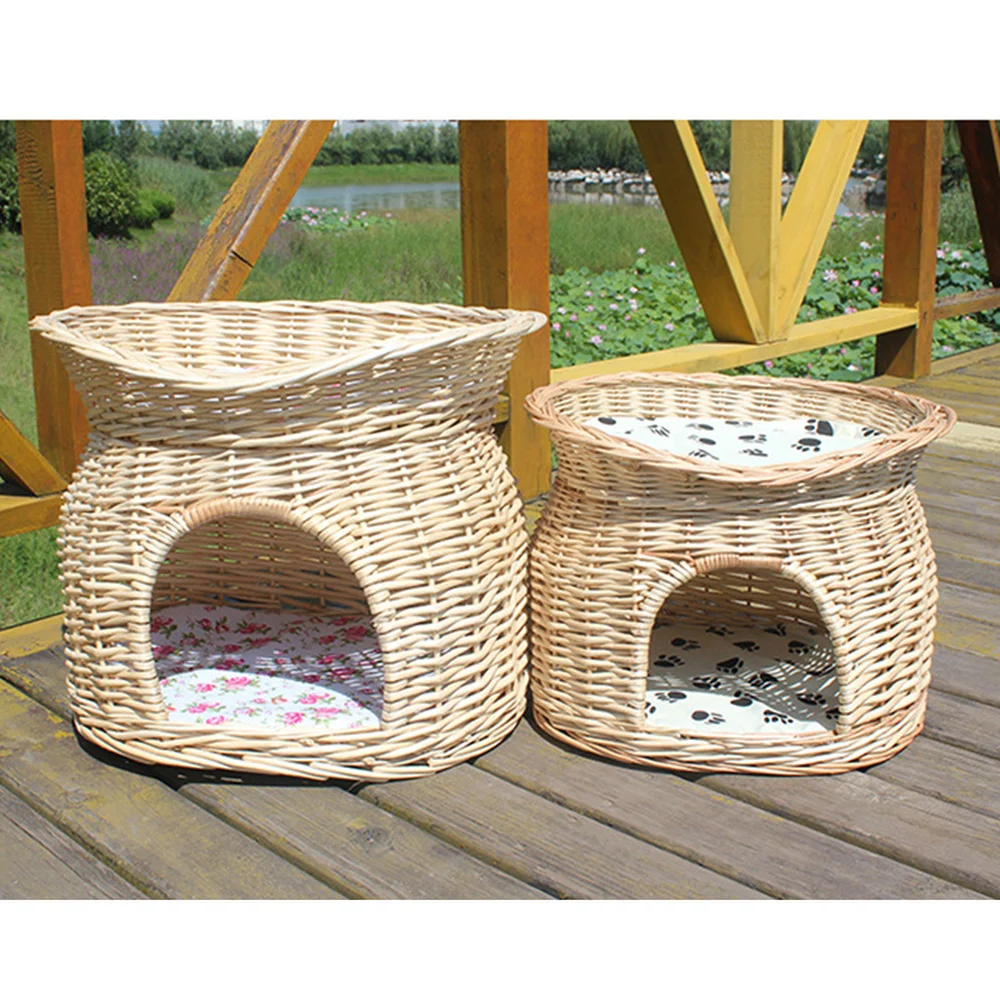 Двухуровневая плетеная кошечка корзина для дома домик питомцев спальная пещера