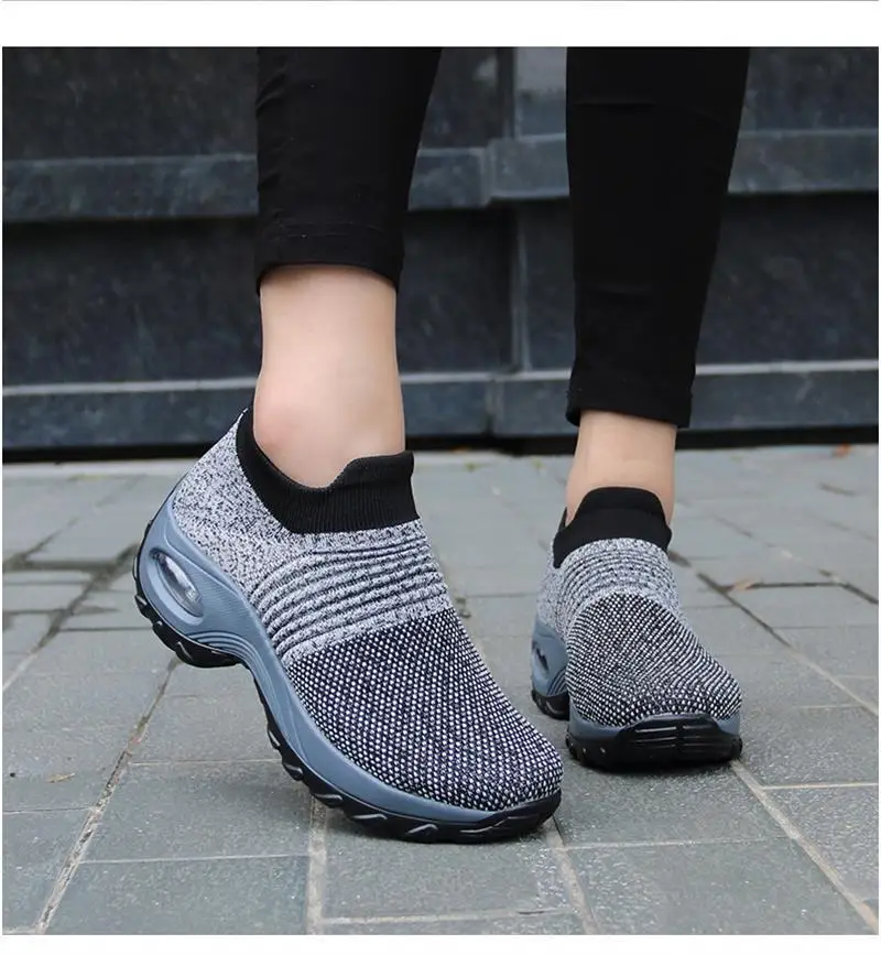 

2021 Women Wedges Shoes New Mesh Breathable Knit Ladies Shoes Mix Colors Sneaker Soft Platform Slip On Women's Vulcanize Shoes
