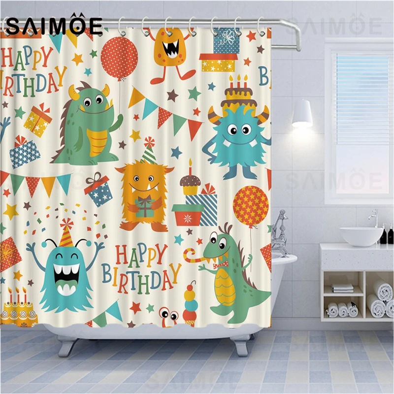 

Cute Alien Cartoon Shower Curtains Curtains For Children's Bathroom Fabric Birthday Gift Bath Curtain Bathtub Screen Waterproof