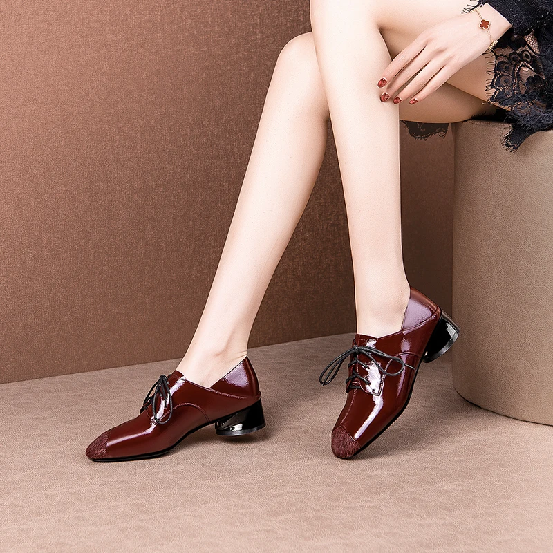 

New Shallow Women oxfords Genuine Leather Office Dancing Shoes Woman Spring Autumn Lace Up Classic Shoes Steinmeier