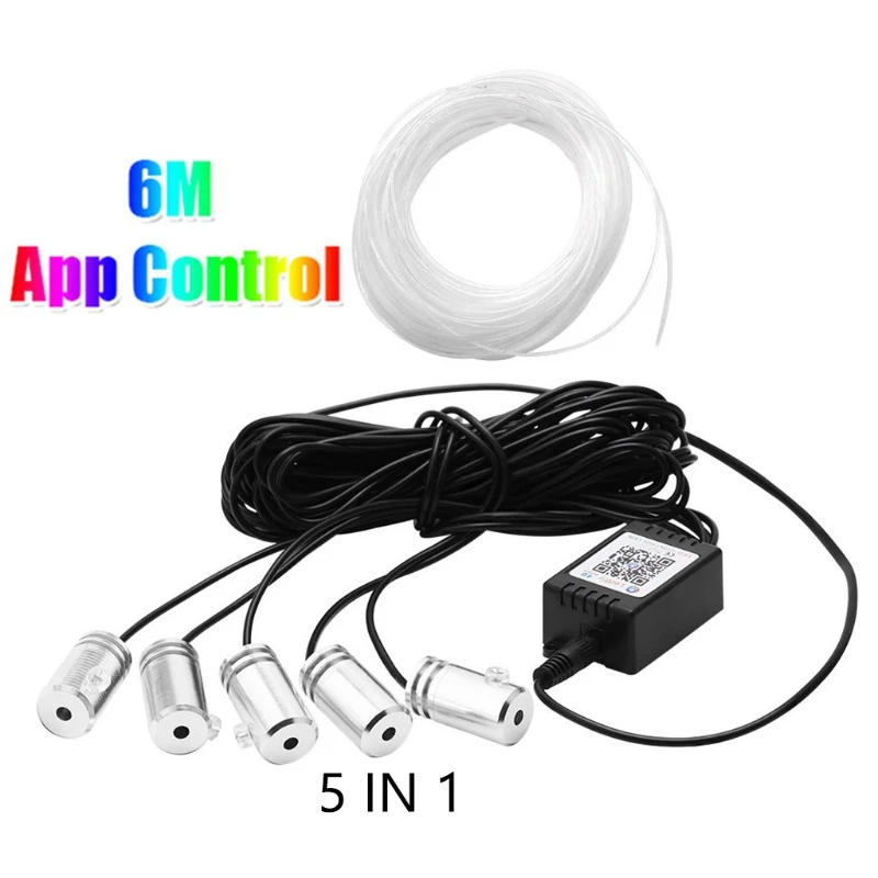 

RGB LED Strips Light APP Bluetooth Control for Car Interior Atmosphere Light Lamp DIY Music 6M Fiber Optic Band 28GC