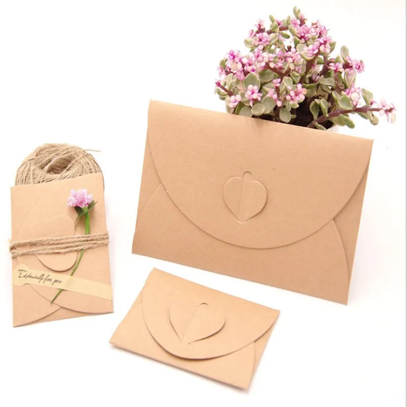 

10pcs Kraft Paper Envelope Retro Creative Love Button 2size can hold photos greeting cards Wedding invitations