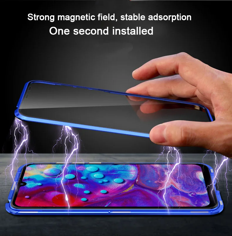 Магнитный чехол стеклянный адсорбционный для Xiaomi Mi A3 Pro передняя и задняя