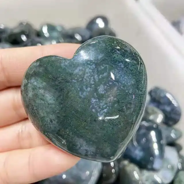 

1 шт. 40 мм-45 мм натуральный кварц ручная полировка Кристалл мох Агат Сердце фигурка для подарков или декора