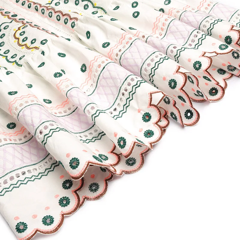

Gedivoen Summer Fashion Vintage Runway Long Dress Women Short Sleevs Hollow Out Geometric Embroidery Desigual Midi Party Dresses