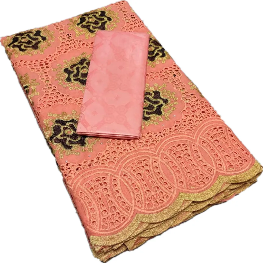 

Punch Cotton African Swiss Voile Lace High Quality French Bazin Riche Getzner Embroidered Net Fabric For Dress 2.5-2.5Yards/Lot