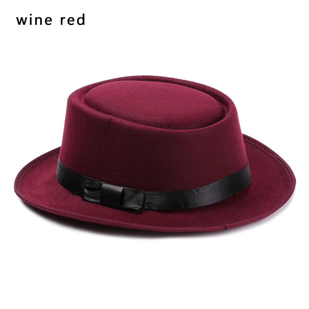 wine red 1 шт., осенне-зимняя винтажная фетровая шляпа, шерстяная джазовая Кепка с широкими полями, ковбойская шляпа, Панама для женщин и мужчин, аксессуары для танцевальной вечеринки - Цвет: wine red