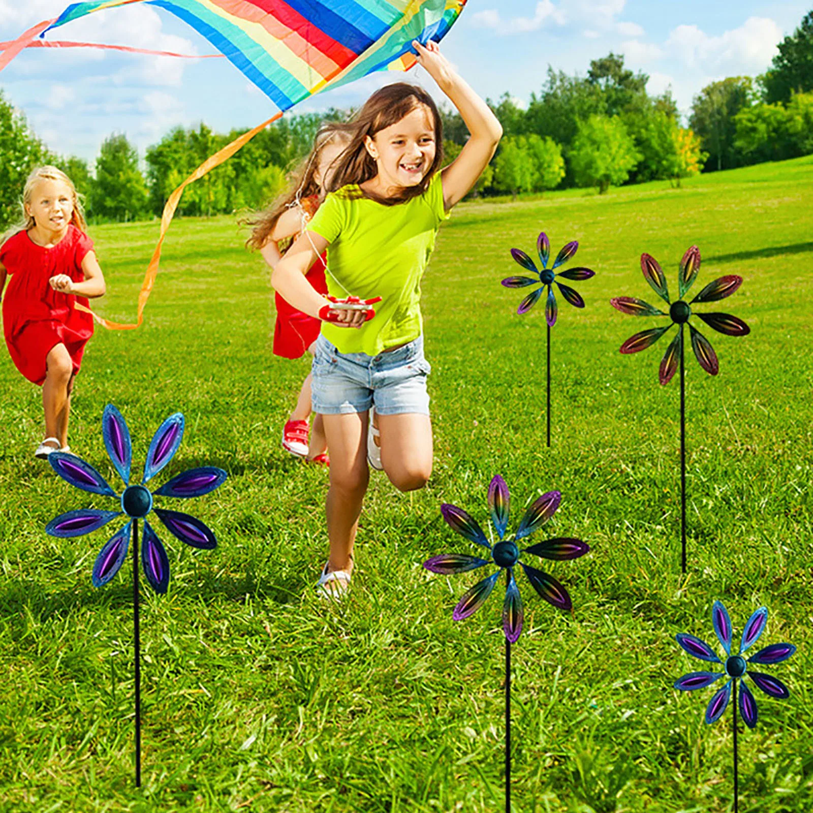 

1pcs Rainbow Colors Spinning Garden Windmill Colorful Decoration Diy Handmade Toy Gift For Kids Outdoor Garden Patio Decoration