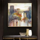 Винтажная абстрактная картина с деревьями и озерами, пейзаж маслом на холсте, Куадрос, плакаты и принты, Настенная картина для гостиной