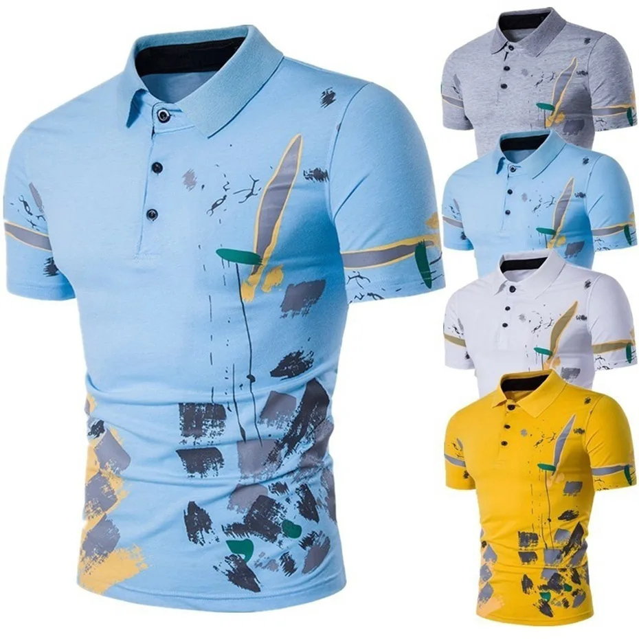 

Мужская теннисная рубашка-поло с коротким рукавом, Повседневная приталенная рубашка-поло с принтом, модная брендовая спортивная рубашка-по...